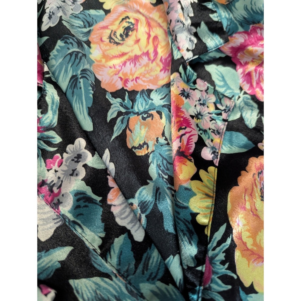 Vintage Kathryn Floral Satin Sleep Shirt Large Mumu Nightgown Long Sleeve Silky - Picture 5 of 12